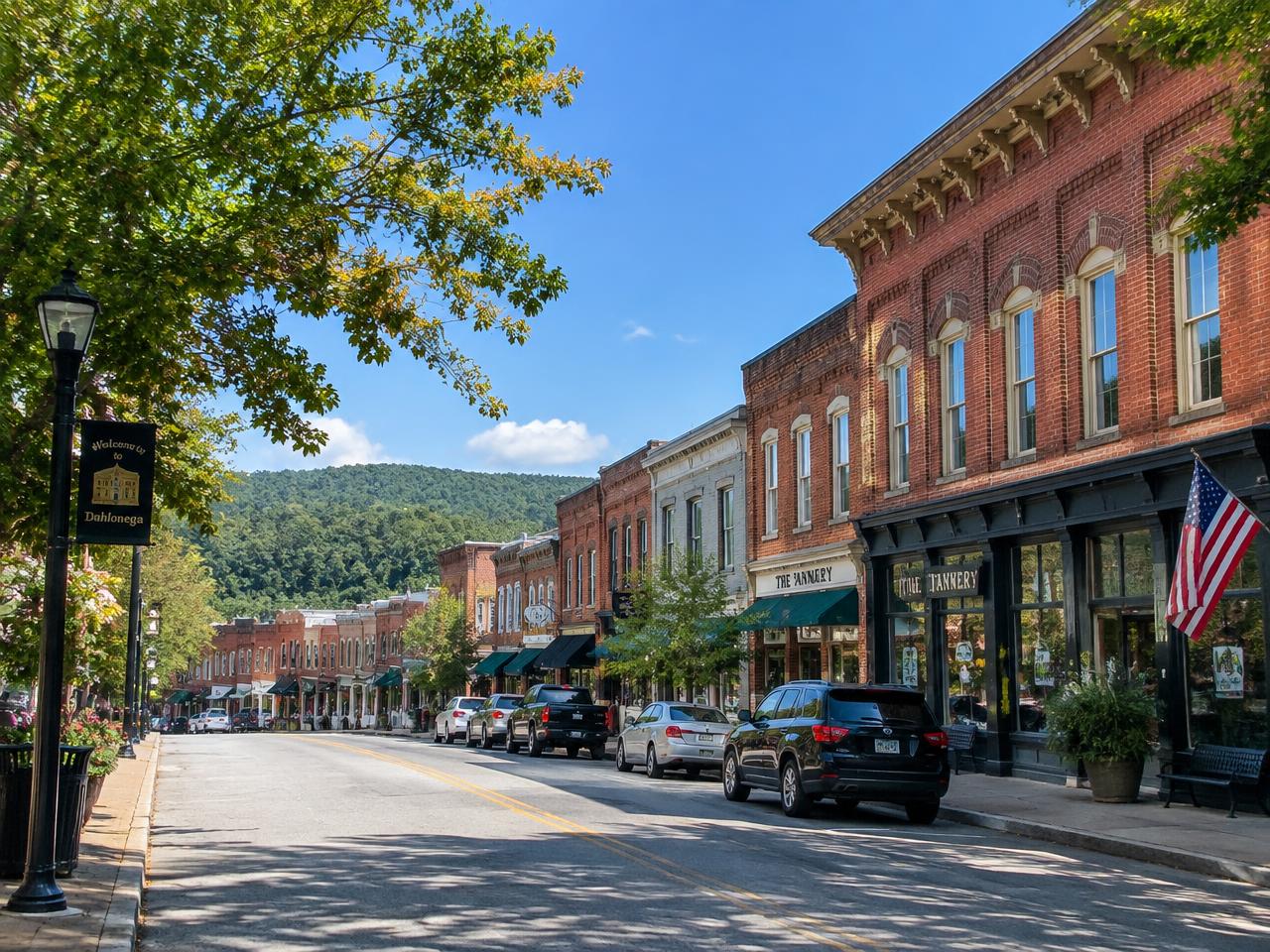 Historic small-town main street in North Georgia