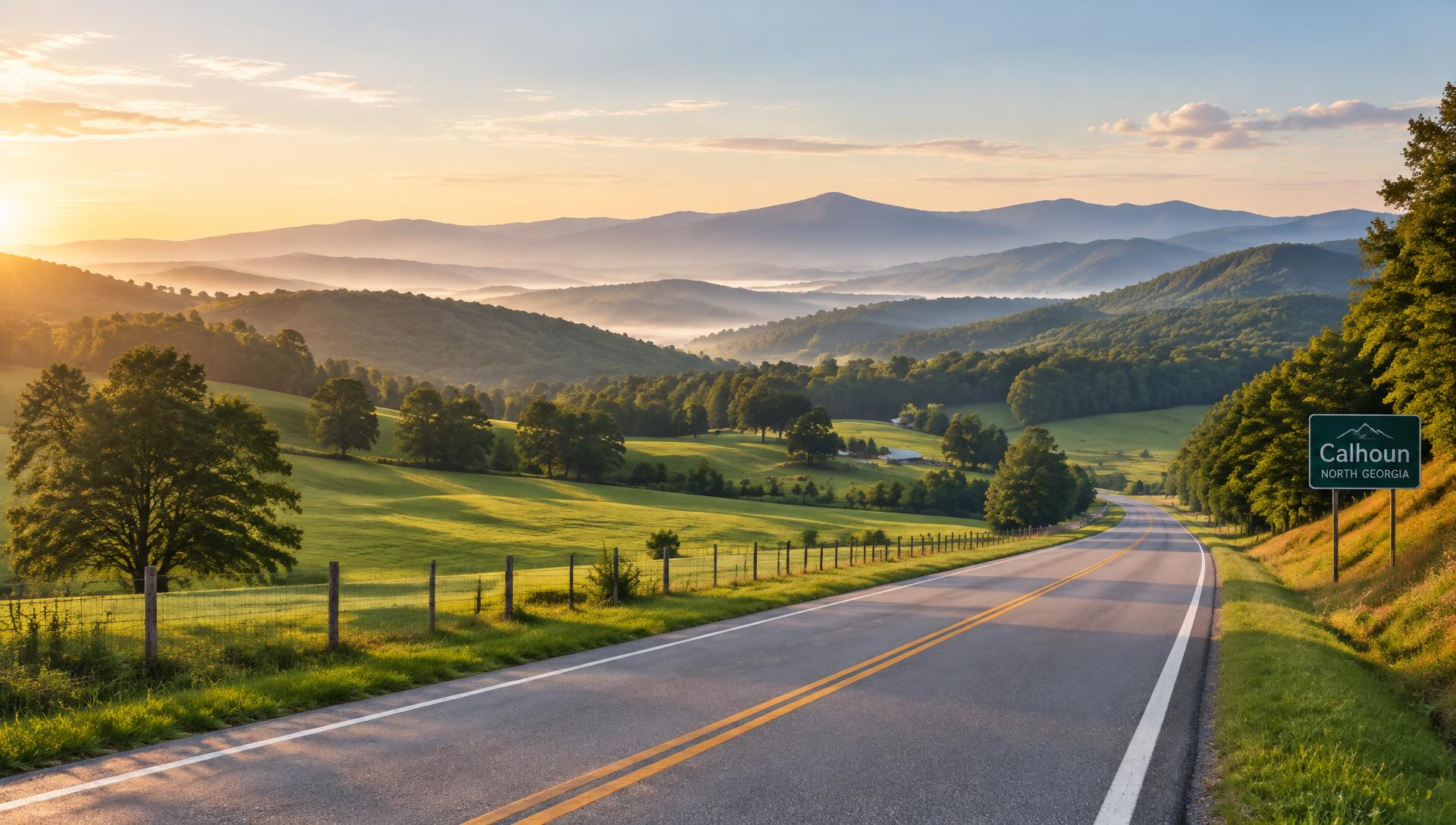 Highway through the rolling North Georgia foothills near Calhoun